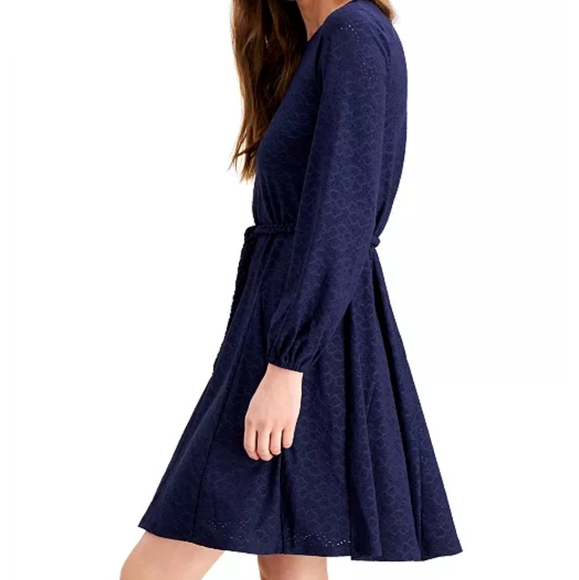 Michael Kors Navy Blue Rope Tie Waist Eyelet Dress - Picture 8 of 14